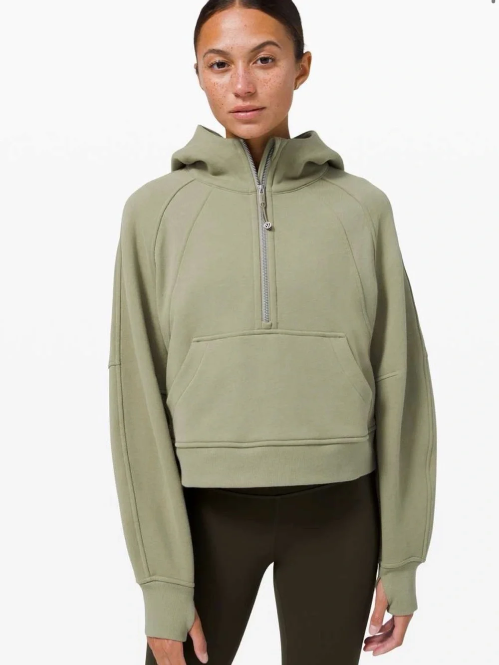 lululemon cropped sage rosemary green half-zip scuba hoodie
